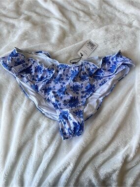 Blue Floral Ruffle Bikini Bottoms, Size 3X
